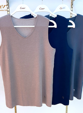 caser凯撒内衣男士Q弹膨特绒V领随意裁羊毛蚕丝保暖背心AM60-F121