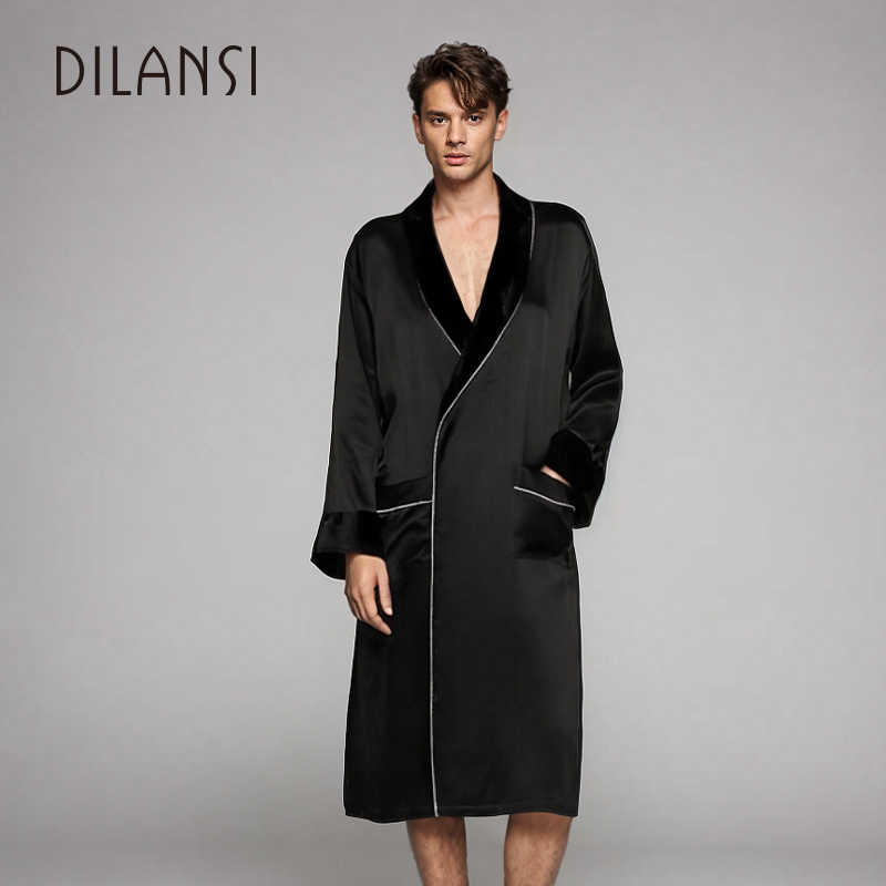 狄兰丝19姆米真丝睡衣男100%桑蚕丝家居服V领长袖宽松睡服高级感