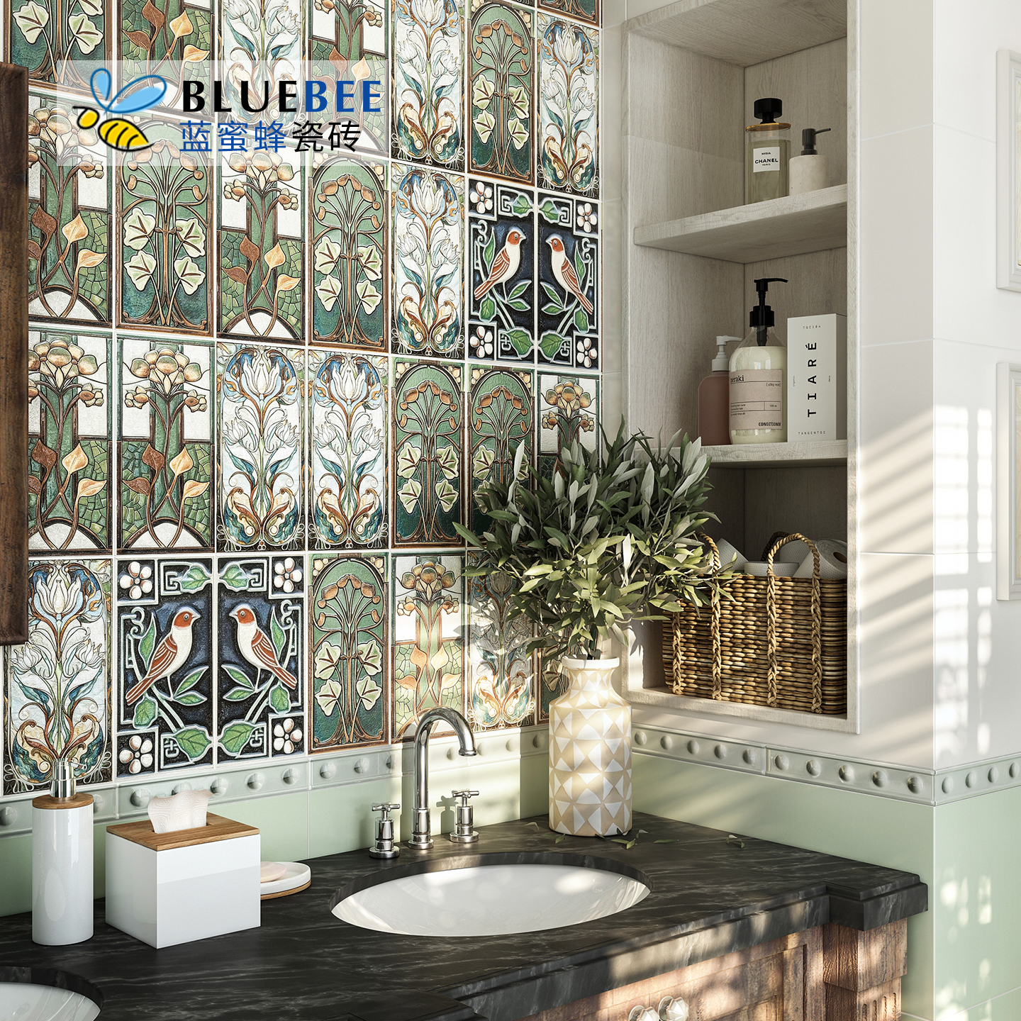 网红瓷砖珐琅砖150*300波西米亚花砖南洋风卫生间背景墙墙砖腰线