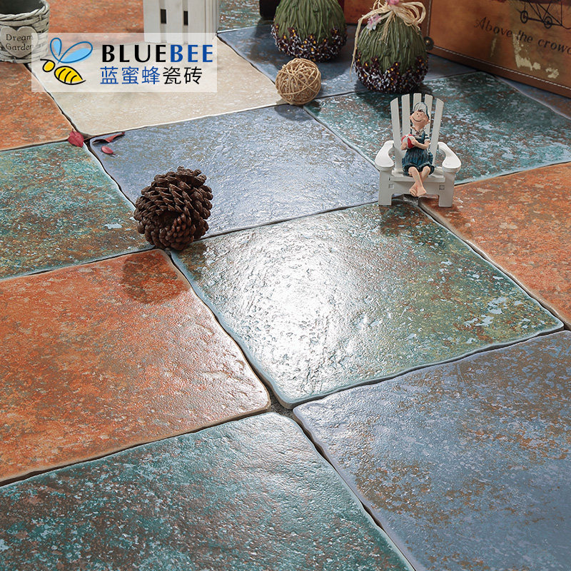 蓝蜜蜂客厅法式仿古砖300复古砖花园室外美式地砖孔雀石瓷砖330