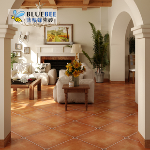 蓝蜜蜂圆角仿古砖客厅别墅法式 餐厅室内复古瓷砖600花园 地砖美式