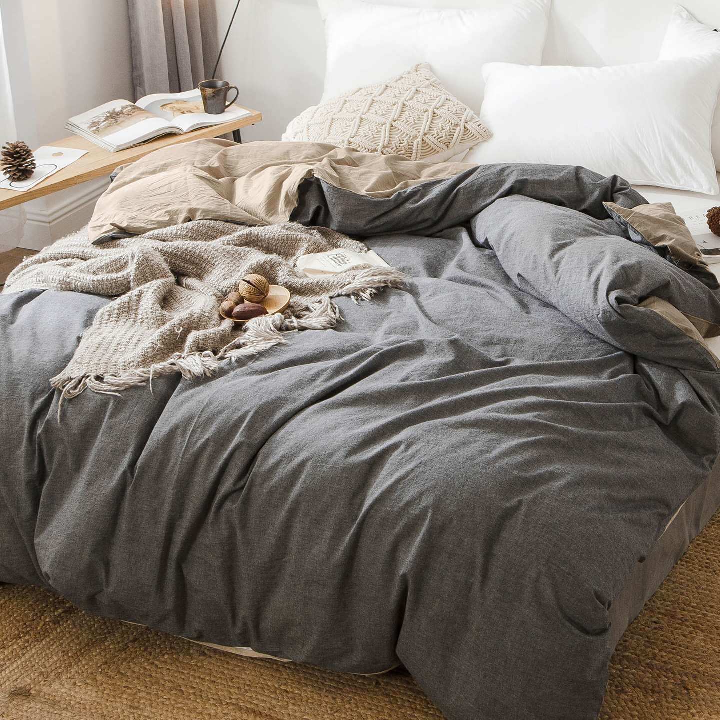 怀旧风纹理色织水洗棉全棉被套