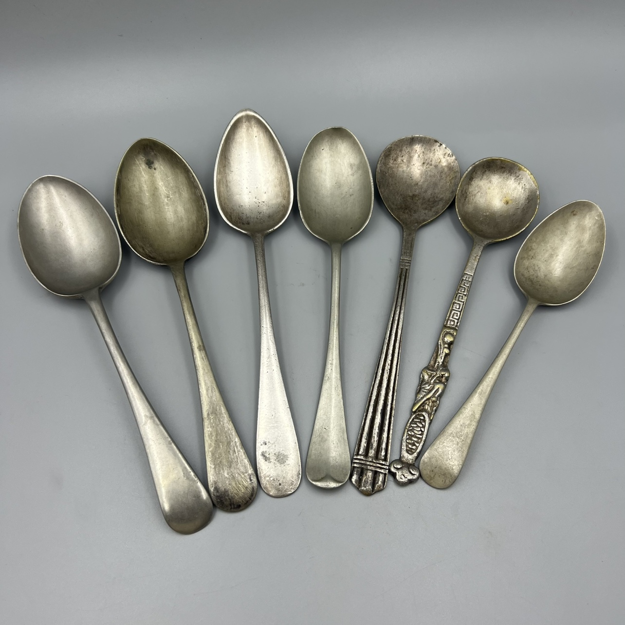 老物件西洋回流欧洲中古vintage餐具西餐铜镀银勺子摆件古董收藏