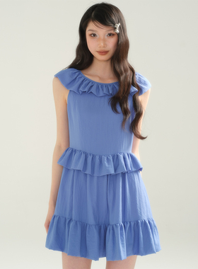 apa studio【女孩系列】夏季甜美荷叶边短袖连衣裙女显瘦别致短裙