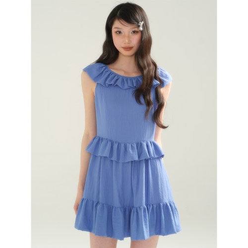 apa studio【女孩系列】夏季甜美荷叶边短袖连衣裙女显瘦别致短裙