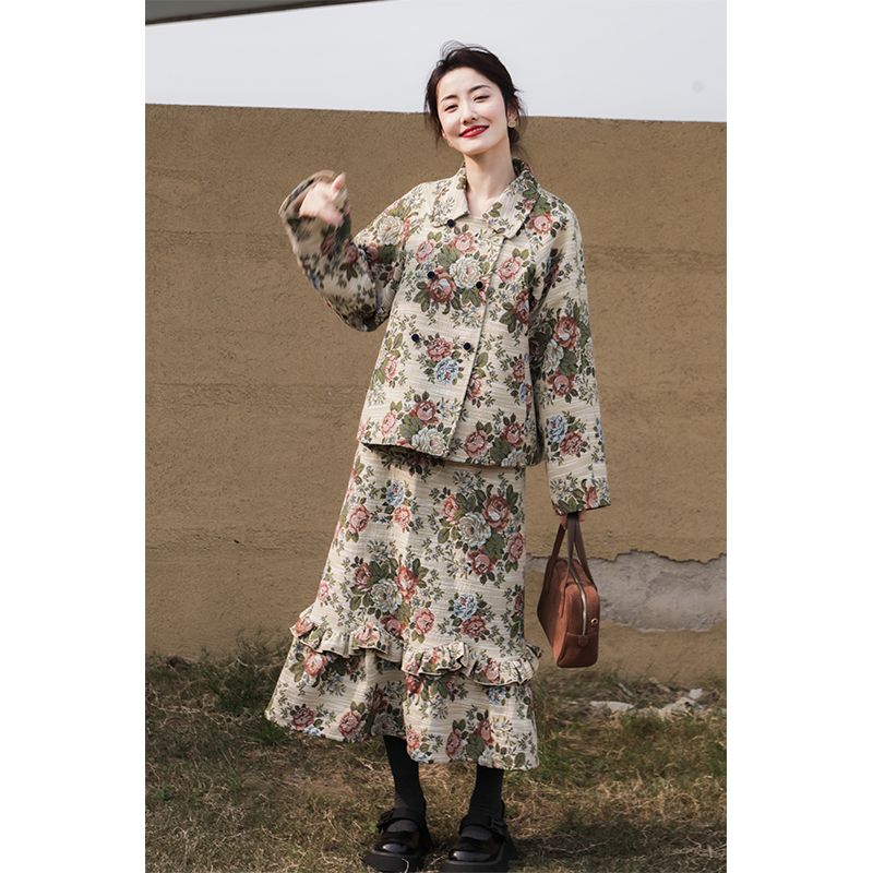 apa studio暖冬秋冬新款山茶提花夹棉外套半裙两件套穿搭一整套装