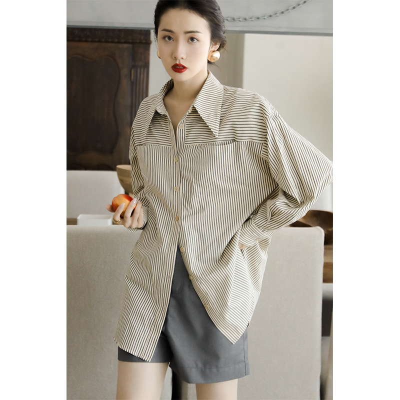 apa studio独家设计城市计划系列温柔休闲活力小香风条纹衬衫套装