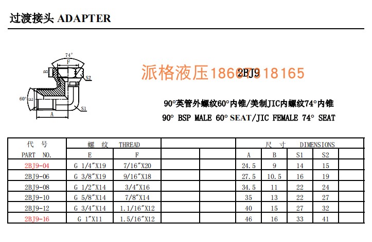 厂家直销液压卡套式接头2BJ9接头