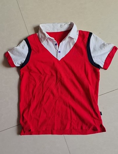 红色拼接白色短袖上衣中小学生男女通用休闲运动校服上衣夏季