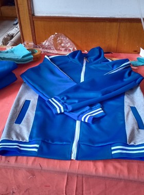 来图定做校服中小学生初中高中休闲运动上衣长裤宝蓝色拼接灰色