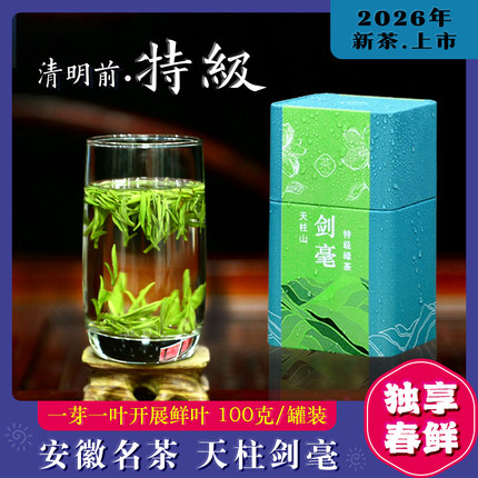 2026新茶天柱剑毫潜山天柱山茶叶特级头采绿茶100g高档商务罐装茶