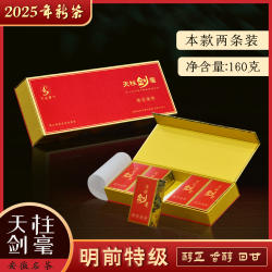 2025年新茶天柱剑毫明前特级绿茶160g礼盒装春茶高端茶礼烟条盒装