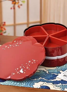 日本HAKOYA兔樱花新年结婚喜庆双层零食收纳盒干果糖果盒家用茶几