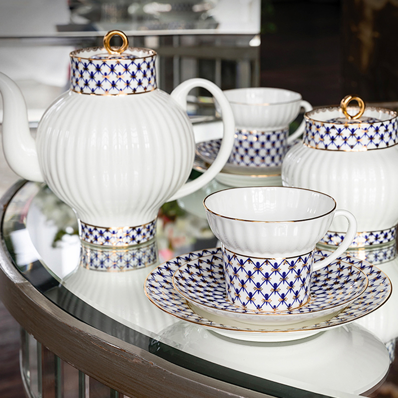 瓷白钴蓝咖啡杯碟下午茶