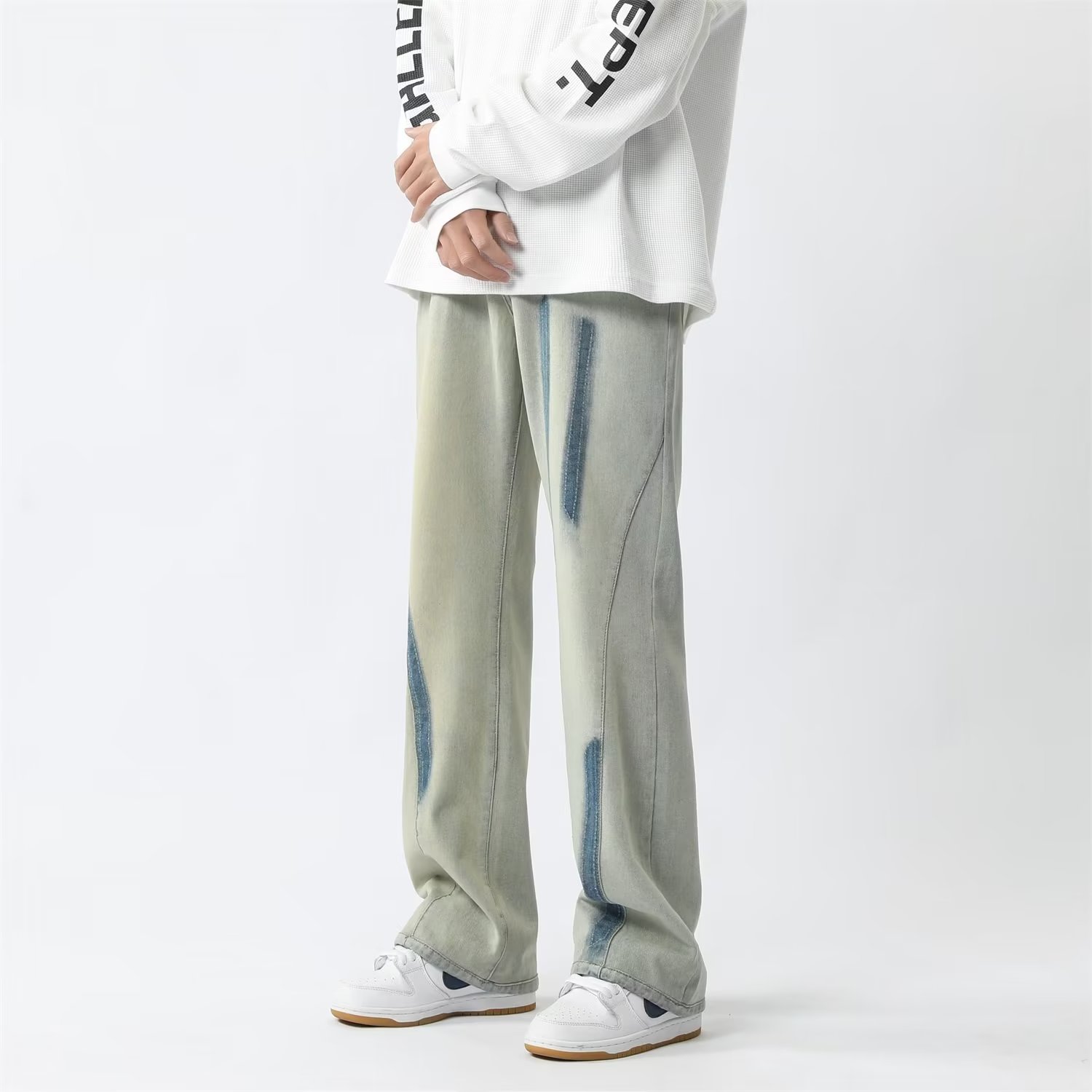 原宿拉链裤子男美式潮牌修身小脚直筒牛仔裤男款青春流百搭休闲裤