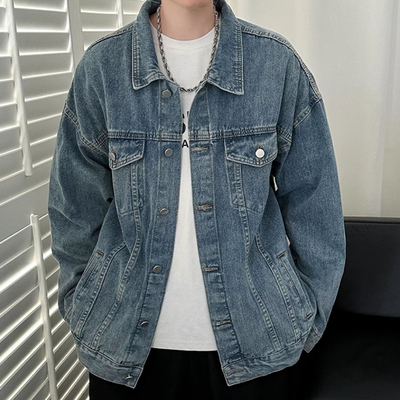 复古高街百搭牛仔外套男春秋季港风潮牌水洗宽松夹克学生休闲上衣
