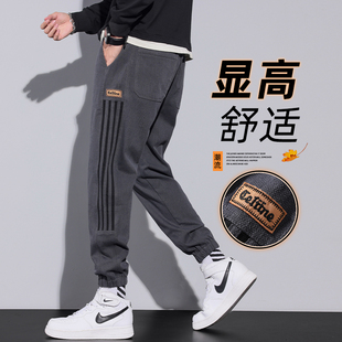 潮流束脚牛仔裤 宽松百搭松紧腰运动裤 男士 条纹休闲长裤 大码 春秋季