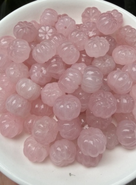 天然粉水晶南瓜雕刻散珠DIY耳饰