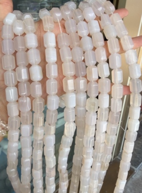 天然白玛瑙切面圆柱散珠