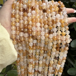 天然黄胶花水晶硬切128面圆珠子diy手链项链小滴溜饰品半成品配件