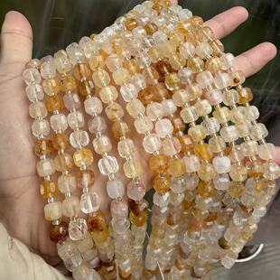 天然黄胶花8mm倒角方糖串珠散珠diy手链项链饰品半成品配件材料