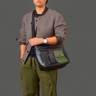 二十四街复古植鞣牛皮潮流撞色男生斜挎包休闲百搭通勤真皮单肩包