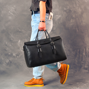 二十四街欧美风软牛皮大容量高质感纯色旅行包真皮手拎短途出差包
