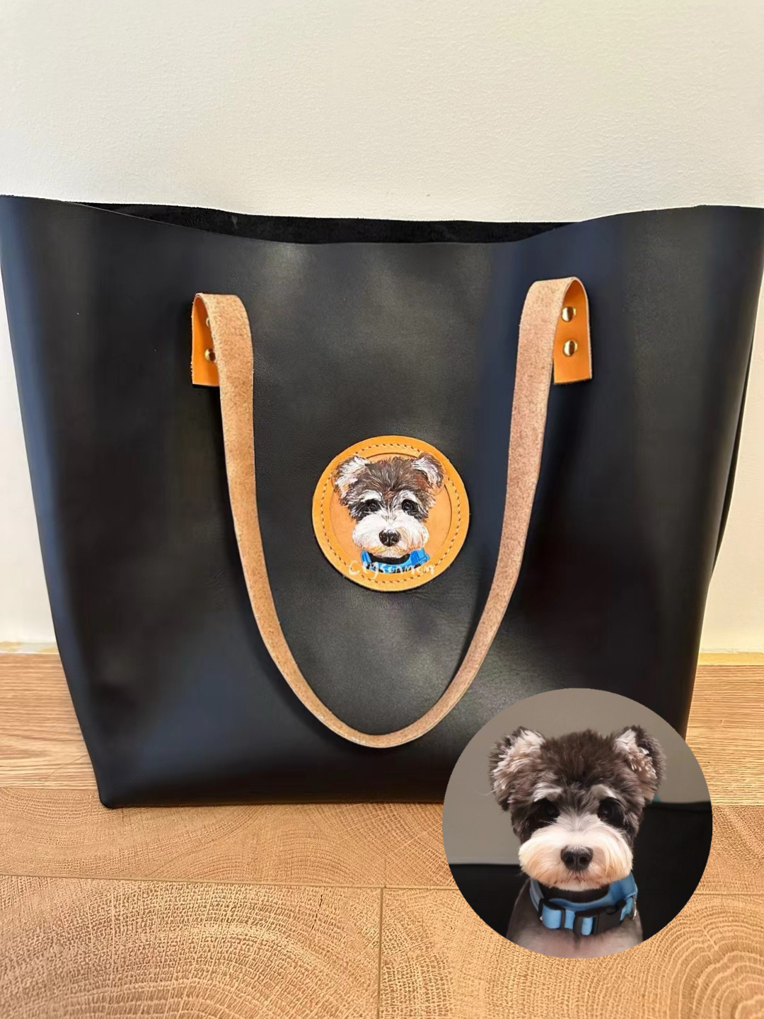 猫咪狗狗包包来图定制头像画像纯手工头层牛皮托特包宠物皮雕周边