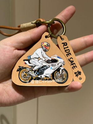 机车男友生日情人节礼物川崎手绘皮雕摩托钥匙扣牛皮挂件模型定制