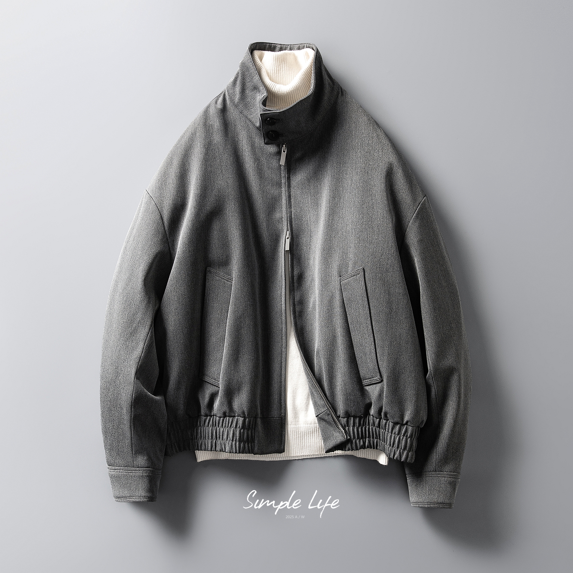 宽松廓形立领哈灵顿夹克羽绒服男