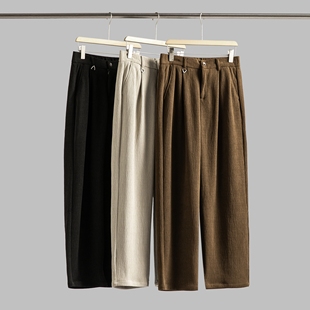软糯绒感垂感压褶长裤 新款 男秋季 极简老钱风褶皱肌理感直筒休闲裤