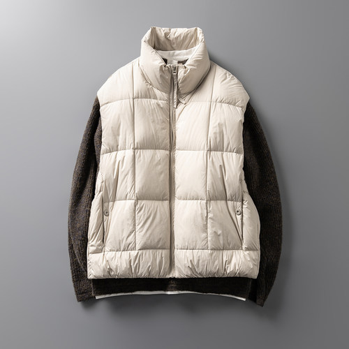 冬季宽松廓形立领绗缝羽绒马甲男