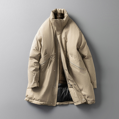 日系复古廓形中长款风衣羽绒服男