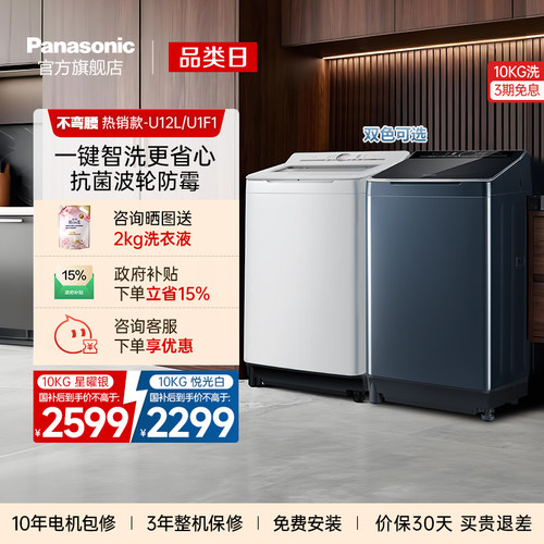 松下不弯腰10kg智洗一级波轮U12L