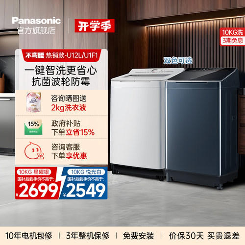 松下不弯腰10kg智洗一级波轮U12L