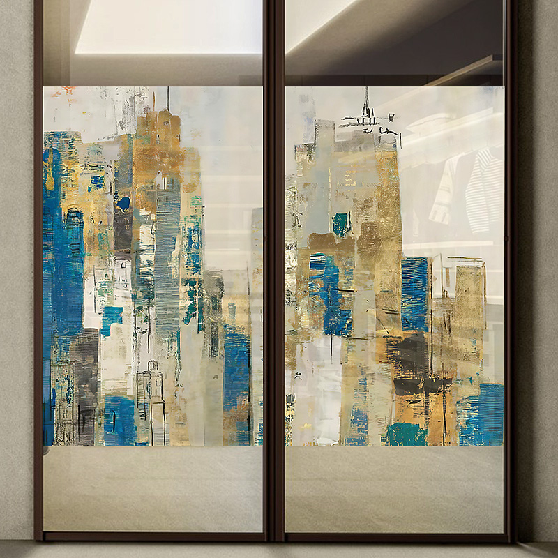 抽象卫生间防走光静电磨砂膜浴室透光不透明阳台装饰玻璃贴门贴纸