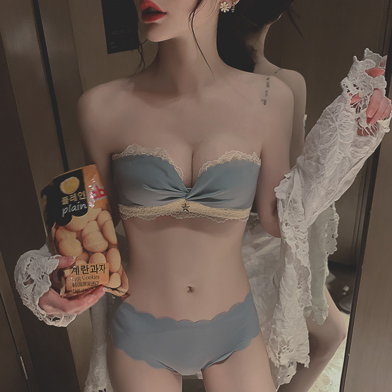 无肩带聚拢防滑内衣女小胸无钢圈无痕美背文胸调整型收副乳胸罩