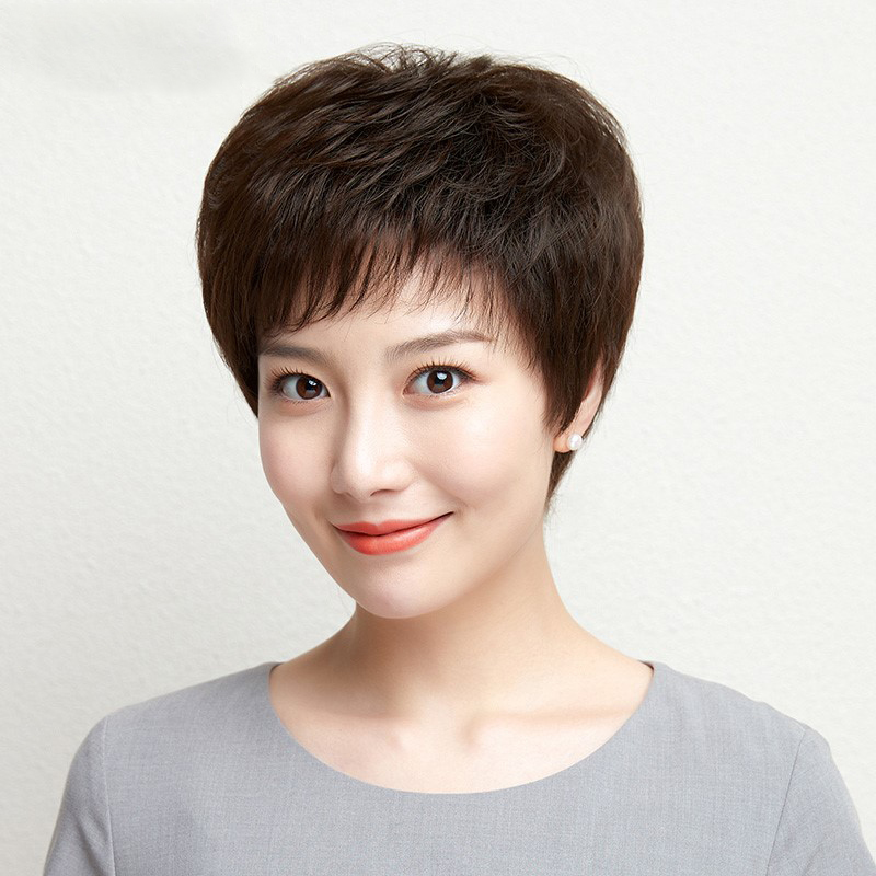 假发女短发中老年妈妈真人发丝自然女士化疗女士全真发头套短发型