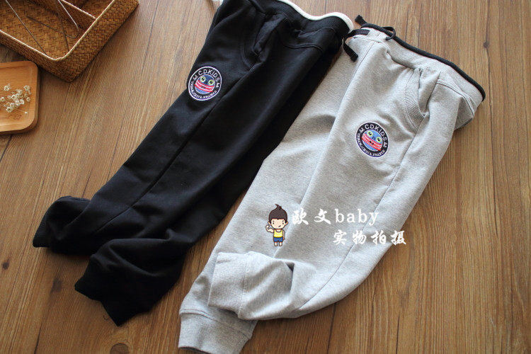 清~校园裤~儿童男女童修身款纯棉小毛圈运动裤长裤 略薄 春秋