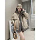 2025冬女新款 双面穿休闲派克服环保皮草毛毛气质韩系棉服短款 外套