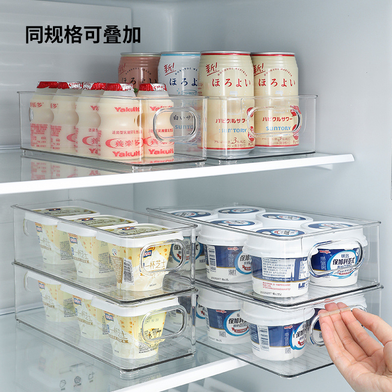 冰箱收纳盒透明可叠加易拉罐抽屉式食品储物架冷藏饮料整理神器