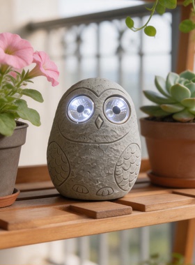 创意太阳能装饰庭院猫头鹰摆件光感花园造景小夜灯氛围感园艺装饰