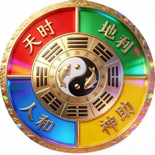 天时地利人和神助圆形自粘贴画防水装饰客厅门窗玻璃贴不干胶贴纸