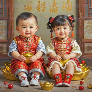 求子贴画早生贵子多子多福胖娃娃画报福娃金童玉女宝宝不干胶贴纸