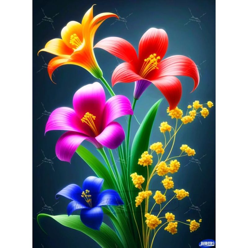 新款五彩百合花自粘贴纸防水装饰客厅阳台墙面海报不干胶贴纸