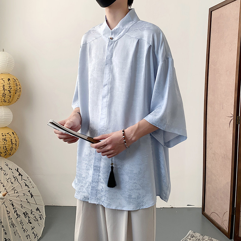 新款夏款松柏冰丝薄款短袖大码衬衫男男装外套A106-1-1819-P45,男装衬衫,电商A106-1