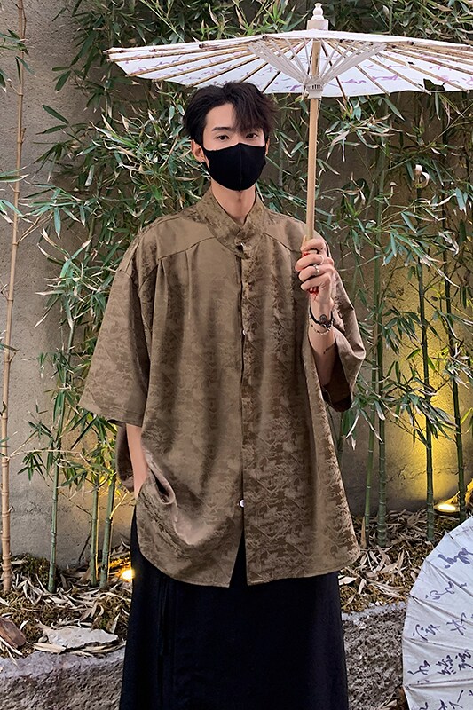 夏季男装新款冰丝松柏薄款大码短袖外套衬衫男A106-1-1819-P45,男装衬衫,电商A106-1