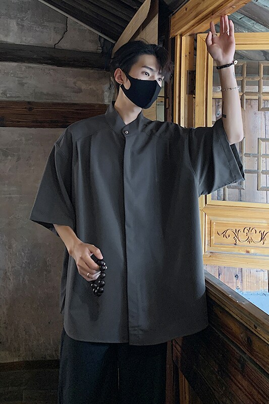 夏季男装衬衫新款冰丝感薄款纯大码短袖外套男A106-1-1818-P30,男装衬衫,电商A106-1