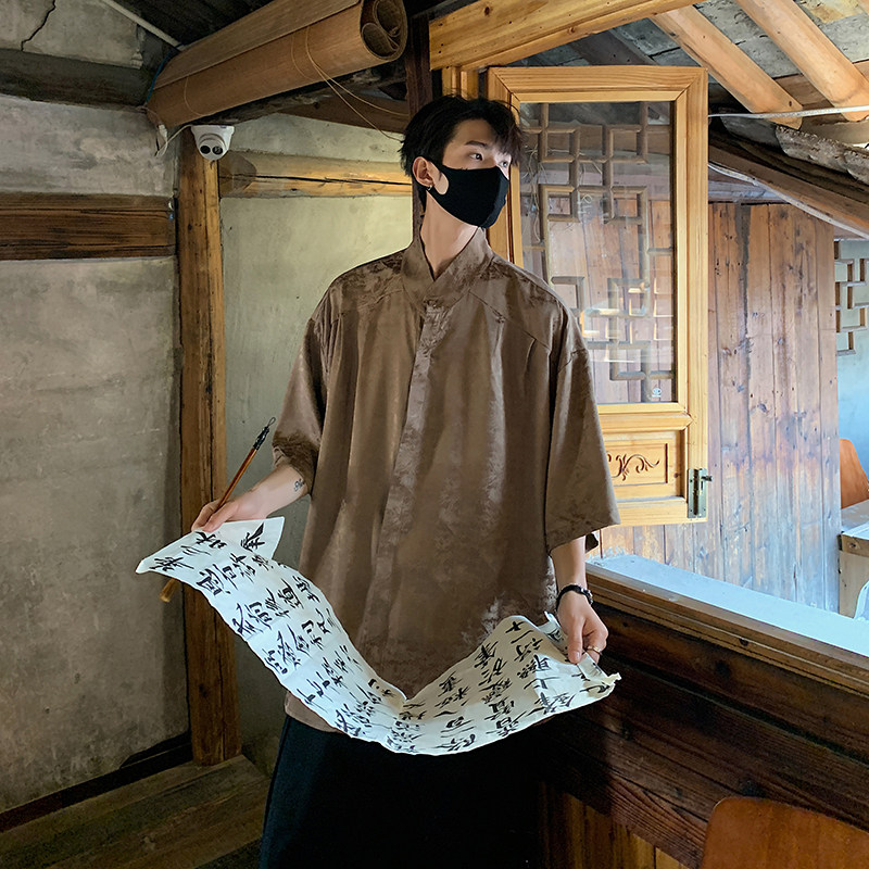 夏季男装新款冰丝松柏薄款大码短袖衬衫男外套A106-1-1819-P45,男装衬衫,电商A106-1