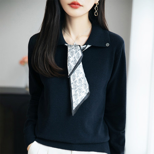 上衣领结丝巾宽松显瘦薄款毛衣